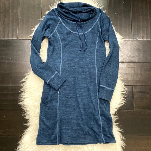 KUHL Drawstring Cowl Neck Lea Pullover Sweater Dress Blue Women's Size S - Picture 1 of 3